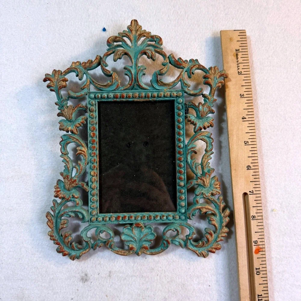 Vintage Ornate Rococo Picture Frame Turquoise Distressed Baroque Shabby Chic